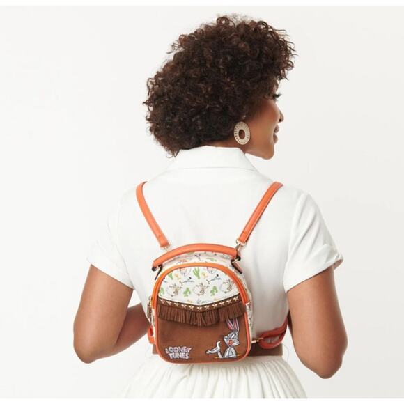 Looney Tunes Backpack Mini Merrie Melodies Fringe Western Bugs Bunny Roadrunner - Picture 2 of 10
